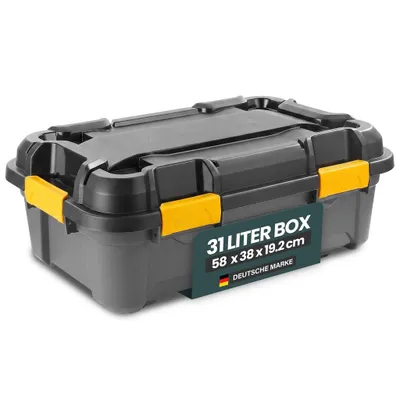 Produktbild von Kreher® Bunker Tough Aufbewahrungsbox 31L - extrem robuste IP67 Box aus recyceltem Kunststoff - Wasserdicht - ideal für Camping, Keller, Werkstatt