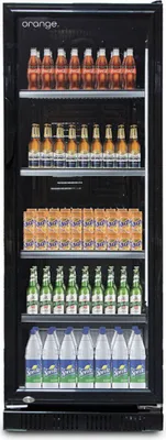 Produktbild von orange Getränkekühlschrank 230L, komplett schwarz, LED-Beleuchtung