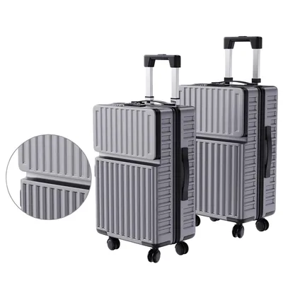 Immagine prodotto di Fortuna Lai set di valigie rigide da 20 e 24 pollici - Valigia trolley in ABS con chiusura TSA, rotelle a 360°, manico telescopico regolabile in altezza, grigio