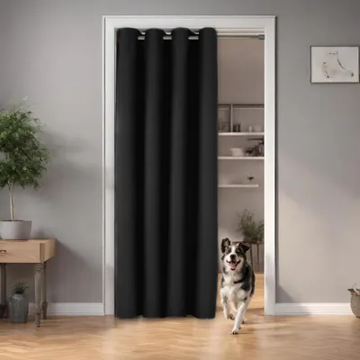 Zdjęcie produktu dla kurtyna drzwiowa tinycurtains 210x150cm z drążkiem teleskopowym (srebrna), łatwy montaż w zaledwie 1 minutę bez wiercenia, kurtyna termiczna