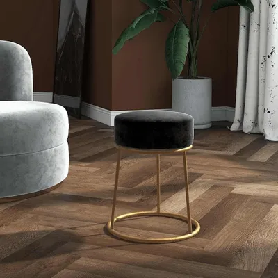 Produktbild von Runder Sitzhocker als Polsterhocker, Fußhocker, Rundhocker, Sitzpouf, Pouf, Puff, Sitzpuff, Ottomane und Schemel für Wohnzimmer und Flur, Schwarz mit Samt