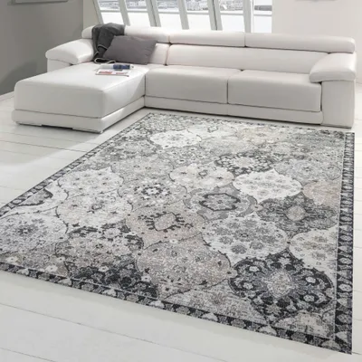 Zdjęcie produktu dla Dywan orientalny na zewnątrz, dywan do salonu, wzory w kolorze szarym, wymiary – 200 x 290 cm