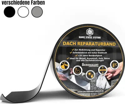 Produktbild von Dach Reparaturband selbstklebend MicroSealant® wasserfestes Klebeband | Schwarz | 2,5m länge |  5cm breite |