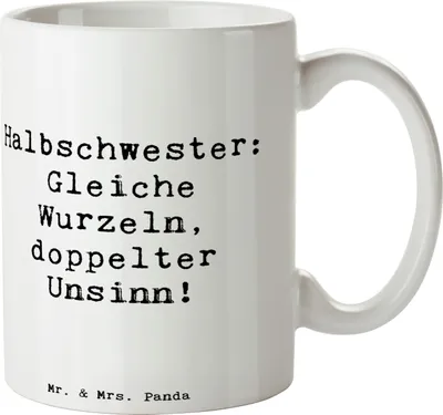 Produktbild von Mr. & Mrs. Panda Kaffeepott Spruch Halbschwester Unsinn - Weiß - Geschenk, Humor, Patchworkfamilie, Henkelpott, Keramiktasse, Teepott, Geschenkideen, Becher, Kaffeetasse