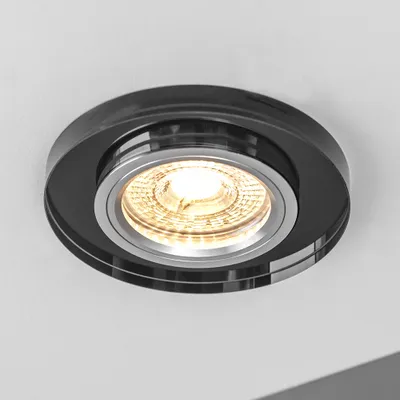 Produktbild von Einbaurahmen Glas Rund schwarz glänzend 90x26x10mm(65mm) - Gu10 Fassung - 5W GU10 LED Kaltweiß