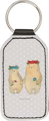 Produktbild von Mr. & Mrs. Panda schlüssel anhänger Bären mit Blumenkranz - Grau Pastell - Geschenk, Family, Mama, Mutter, Schlüsselanhänger Spruch, Taschenanhänger, schlüsselbund, für