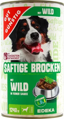 Produktbild von Saftige Brocken Hundefutter mit Wild in feiner Sauce, 6er Pack (6 x 1.24 kg Dose)