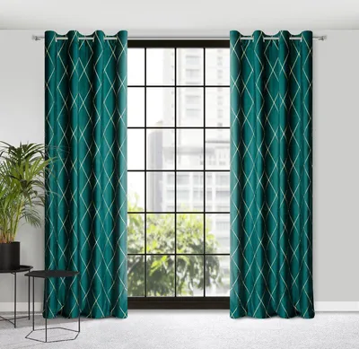 Productafbeelding van Eurofirany 389719, doorschijnend, turquoise, met patroon, polyester, met oogjes, 258 g/m²