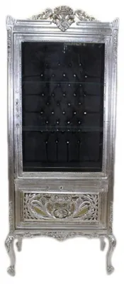 Obrázek produktu pro Casa Padrino, barokní vitrína v antik stylu – stříbrná/černá – 70 x 40 x 170 cm