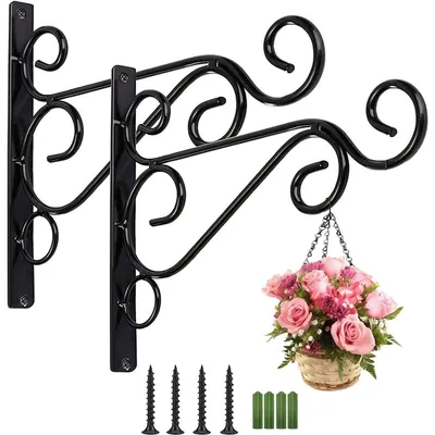 Immagine prodotto di Supporto per fioriere da parete, set da 2, 25 cm. Ganci a parete per piante e decorazioni, porta piante da appendere, metallo nero