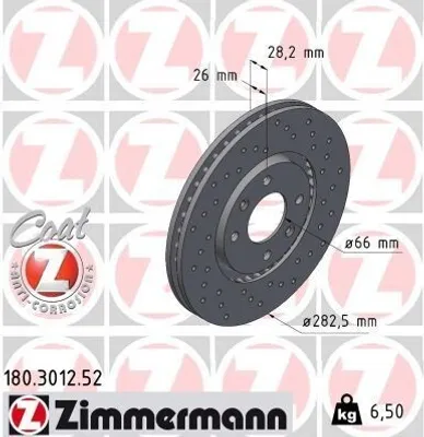 Produktbild von 2x ZIMMERMANN Bremsscheibe 180.3012.52 passend für PEUGEOT 406 (8B) 28mm 6 5kg