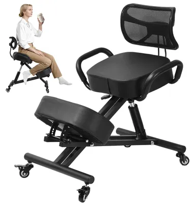 Produktbild von Ergonomischer Kniestuhl - Bürostuhl - mit Rückenlehne - höhenverstellbar - gepolstert - Metallrahmen - nicht drehbar