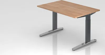 Produktbild von Schreibtisch Mika | Nussbaum | Graues Gestell poliert | BxT 120x80cm | Arbeitshöhe 65-85cm | höhenjustierbar, 1cm Raster | C-Fuß-Gestell | Rechteckform