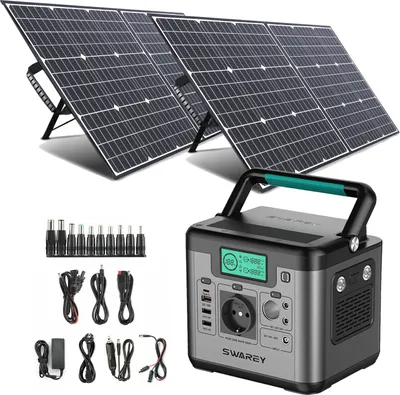 Produktbild von SWAREY S500 Pro 500W (1000W špičkový) prenosný elektrárenský generátor 518Wh elektrárenský solárny generátor solárny generátor na skladovanie energie LiFePO4 batéria s 2x 100W solárnymi panelmi solárne systémy solárna nabíjačka solárny článok solárny box nabíjačka batérií pre núdzové napájanie / kempovanie / núdzové / cestovanie / CPAP / RV / domácnosť