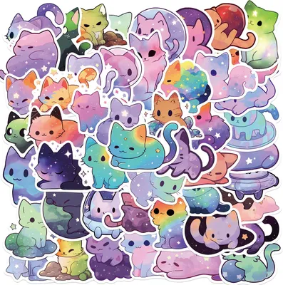 Produktbild von 50 Stück Sternenhimmel Katze Aufkleber, Niedliche Katze Vinyl Wasserdicht Stickers Set Aesthetic Katze Aufkleber, für Wasserflasche, Laptop, Scrapbook, Tagebuch, Erwachsene und Jugendliche