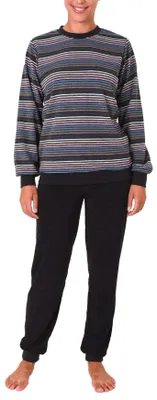 Produktbild von NORMANN Damen Frottee Pyjama Schlafanzug in Streifenoptik  - auch in Übergrössen bis 60/62 ; anthrazit-melange , 60