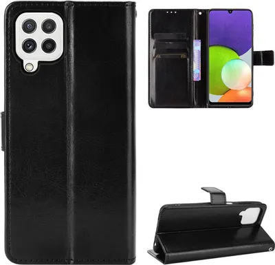 Produktbild von König Design Hülle kompatibel mit Samsung Galaxy A22 4G Kunstleder Handyhülle - Handy Case Schwarz