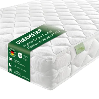 Image de Matelas ergonomique 7 zones en mousse froide | 80 x 200 cm | 16 cm | H2 & H3 | DREAMSTAR Ergo Flex Duo | Matelas réversible