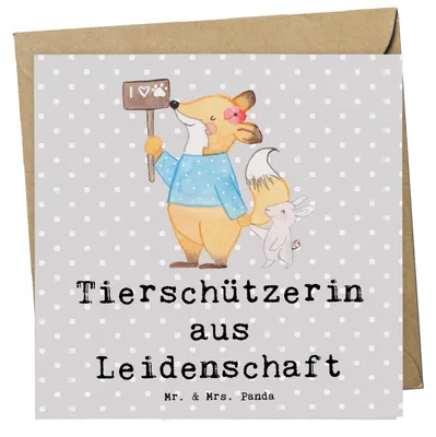Produktbild von Mr. & Mrs. Panda Glückwunschkarte Tierschützerin Leidenschaft - Grau Pastell - Geschenk, doppelkarte, Grußkarte, anlasskarte, faltkarte, Klappkarte