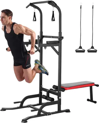 Image de Station d'entraînement multifonctionnelle - Kraftstation - Réglable de 181 à 234 cm - Banc de musculation pliable - Barre de traction - Bandes de résistance - Capacité de charge de 200 kg - Idéale pour une salle de sport à domicile