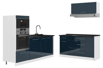 Productafbeelding van Keuken Vicco Fame-Line Donkerblauw hoogglans/Wit 340 cm, WB Antraciet, Model 63934