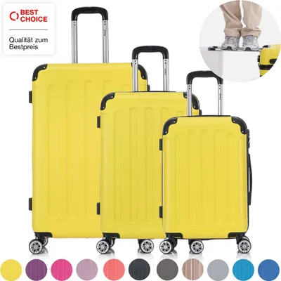 Produktbild von Flexot® F-2045 | 3er Kofferset | Hell-Gelb - Koffer Set | Größen M Handgepäck | L & XL Trolley | Hartschalenkoffer | elastisch & robust | 360° Rollen | Reisegepäck | Reisekoffer | Koffer | Suitcase | Luggage