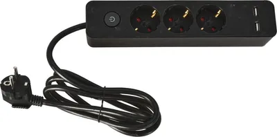 Obrázek produktu pro Prodlužovací kabel 3 zásuvky a 2 USB porty 1,4 M s vypínačem FX TOOLS, kabel 3x1,5 mm, černý
