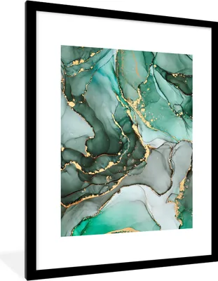 Produktbild von MuchoWow® Gerahmtes Poster Gold - Marmor - Grün - Luxus - Marmoroptik - Grau 60x80 cm - Poster mit Schwarzem Bilderrahmen Wandposter Rahmen Foto Bilder - Wohnzimmer - Dekorationen - Prämie
