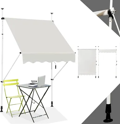 Produktbild von 150 x 180 cm Klemmmarkise mit Handkurbel, Balkonmarkise ohne Bohren, Höhenverstellbare Markise, Sonnenschutz Markise für Terrasse Balkon Veranda (Beige)