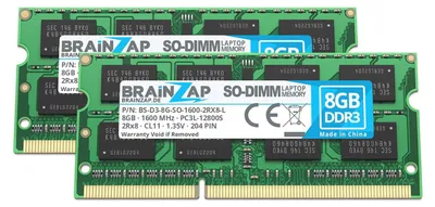 Produktbild von BRAINZAP 16GB DDR3 RAM SO-DIMM PC3L-12800S 2Rx8 1600 MHz 1.35V CL11 Notebook Laptop Arbeitsspeicher (2x 8GB)