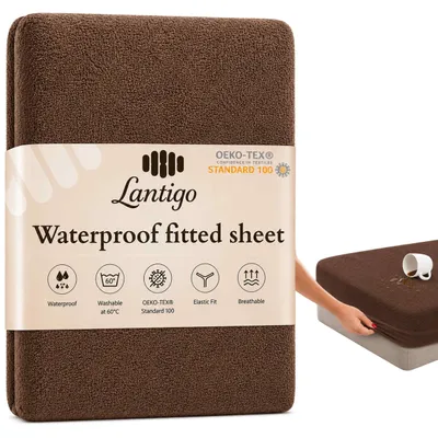 Produktbild von Lantigo Spannbettlaken wasserdicht Frottee 80x200 cm Braun, Nässeschutz