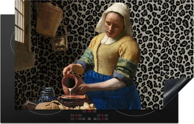 Produktbild von KitchenYeah© Herdabdeckplatte Milchmädchen - Kunst - Pantherdruck - Vermeer - Gemälde - Alte Meister , 85x52cm, Küche Deko, Glaskeramikkochfeld Herdabdeckung, Abdeckplatte fùr Kochfeld