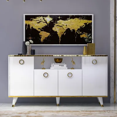 Produktbild von HOMIDEA Sophia Sideboard Kommode Aufbewahrungsschrank mit 4 Türen für Wohnzimmer, Küche, Flur und Büro (Weiß)