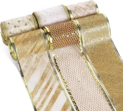 Obrázok produktu pre Trblietavá vianočná stuha, rolka 55 m x 6 cm – trblietavá šampanská zlatá – dekoratívna stuha na zdobenie vianočného stromčeka a balenie darčekov