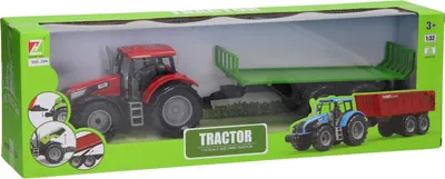 Imagen del producto de Juguete de tractor con remolque plano – vehículo agrícola de plástico, escala 1:32
