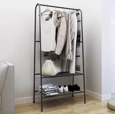 Image de Porte-manteau Porte-manteau en acier Porte-manteau avec 2 étagères pour chaussures Montage facile Noir