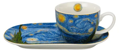 Produktbild von DUO ART GALLERY Frühstücks-Set mit Tasse 450 ml STARRY NIGHT inspired by Van Gogh, New Bone China Porzellan