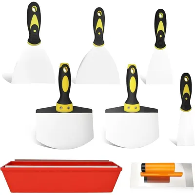 Obrázek produktu pro Sada stěrkových špachtlí, 8 kusů, nerezová ocel s silikonovou rukojetí, včetně stěrkového boxu o rozměrech 35,5 cm