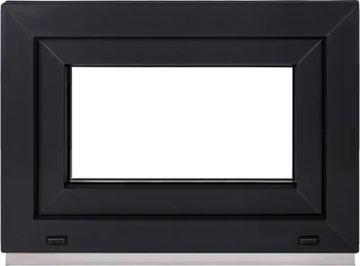 A black window frame with a white interior, set against a white background.