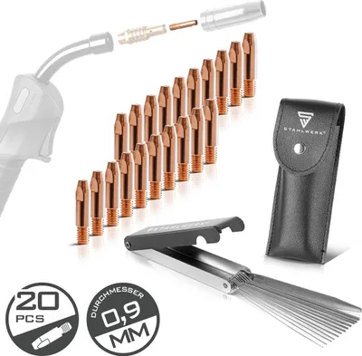 Produktbild von STAHLWERK MIG MAG Stromdüsen AK25 MB25 KD24 MB24 20 Stück 0,9 mm mit Düsennadeln