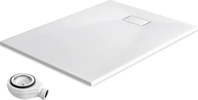 Produktbild von EMKE Duschwanne Flach Rechteckig 120x90cm Duschtasse mit Rutschfeste Struktur in Weißer Steinoptik inkl. Ablaufgarnitur