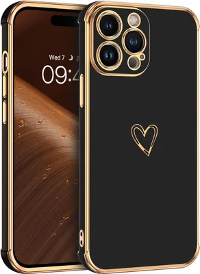 Image de Apple Iphone 14 Pro Coque En Silicone Noir Et Or Accessoires Cœur A2890
