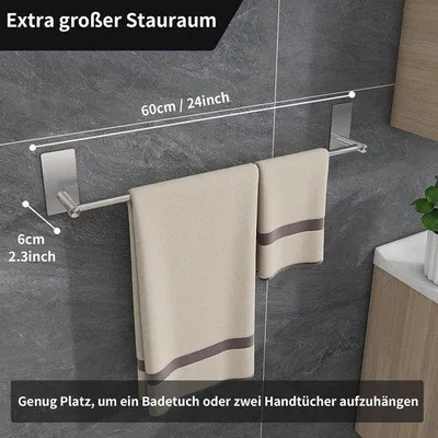 Immagine prodotto di Portasciugamani in acciaio senza foratura - robusto supporto da bagno - argento - SUS304