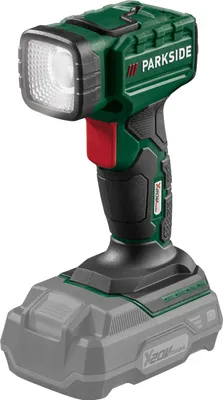 A cordless LED work light with a battery base, shown against a white background.