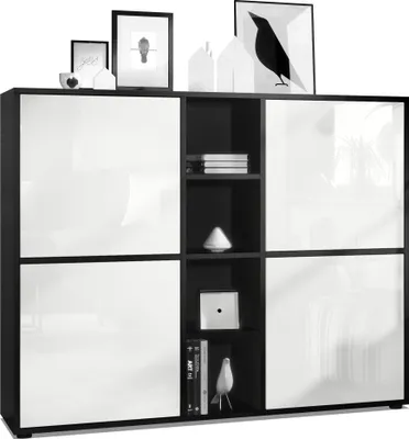 Produktbild von Vladon Highboard Cuba V3,  Germany, Schwarz matt/Weiß Hochglanz - Moderne Anrichte mit 12 Fächern (130,5 x 105,5 x 35,5 cm)