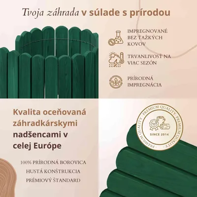 Obrázok produktu pre Floranica drevený okraj záhona 20 x 100 cm zelený obruba trávnika záhradný plot drevený plot flexibilný rollborder