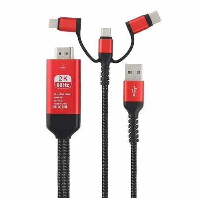 Produktbild von 3-in-1 HDMI Kabel (2 m) – USB-C auf HD-MHL-Audio-/Videokabel, Micro-USB für Projektion auf Fernseher/Projektor (HDTV), Vielseitige Verbindungslösung