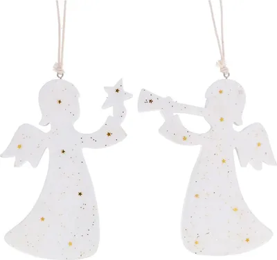 Produktbild von Deko Holz Engel Goldi 2er Set B13cm, H19cm, weiß-gold