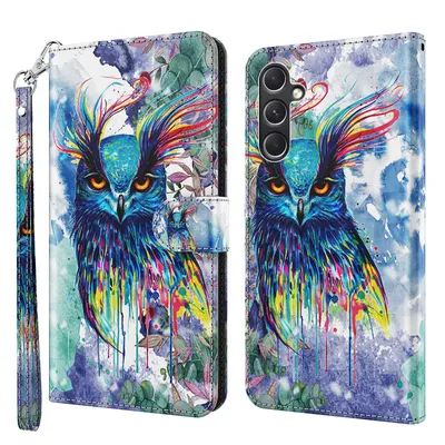 Produktbild von CLM-Tech Handyhülle kompatibel mit Samsung Galaxy A17 5G Hülle - Tasche aus Kunstleder - Klapphülle mit Ständer und Kartenfächern - Schutzhülle Wallet Case Cover Eule bunt