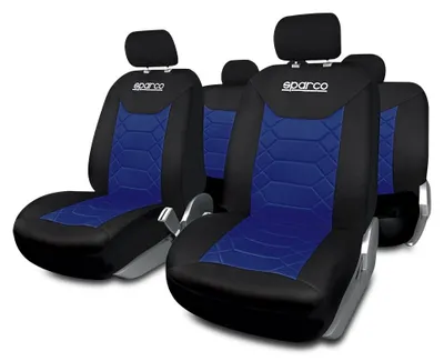 Obrázok produktu pre Súprava ochranných poťahov na sedadlá SPARCO BK, univerzálna, PVC/polyester, modrá/čierna, pre predné a zadné sedadlá